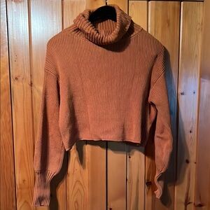 Burnt Orange Cropped Lantern Sleeve Turtleneck